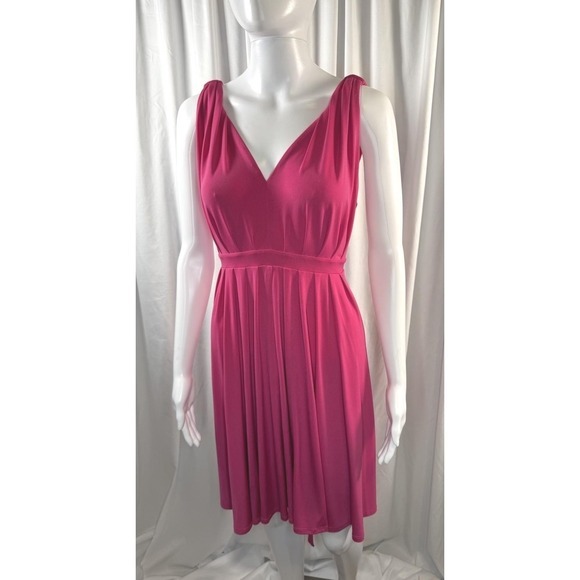 Express Pink‎ V Neck Sleeveless Empire Waist Midi Dress M Glam Party 83-02 - Picture 10 of 14